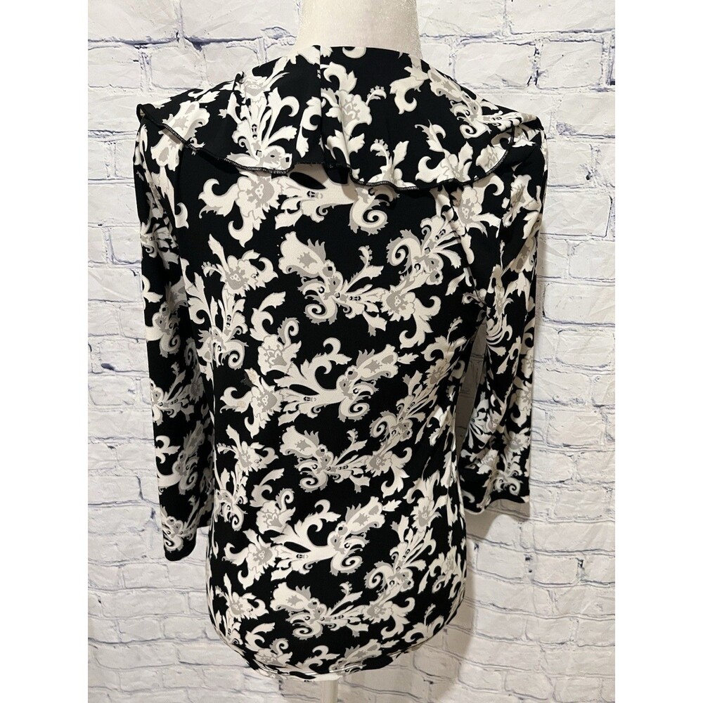 WHITE HOUSE BLACK MARKET WHBM Black & white floral print 3/4 sleeves blouse M - Picture 4 of 6